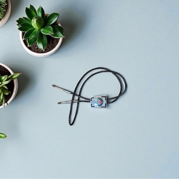 F.L. Natachu Sterling Silver and Inlay Stones Rainbow Man Bolo Tie Vintage Zuni - Picture 3 of 16